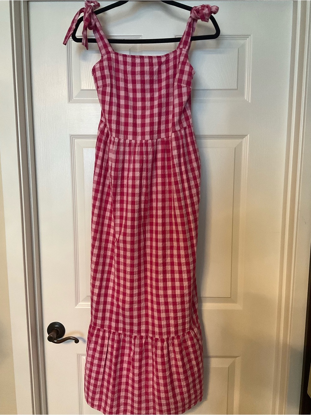ICHI Women’s Tie-Shoulder Gingham Midi Dress in Rose - Picture 4 of 4